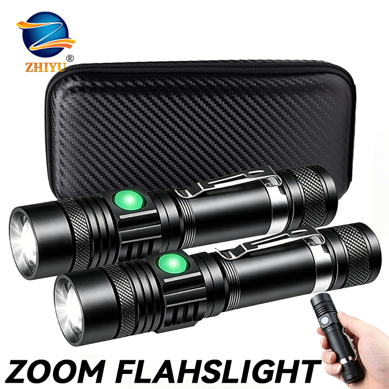 Outdoor Lighting Black - Lanterna LED T6 Recarregável, Tocha Zoomável